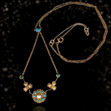 Sold on Layaway | 15K English Victorian Turquoise & Pearl Lavalier Necklace 14" with 3" Chain Extender