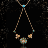 Sold on Layaway | 15K English Victorian Turquoise & Pearl Lavalier Necklace 14" with 3" Chain Extender