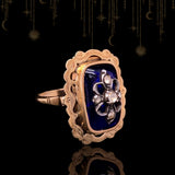 14K & Silver Dutch Victorian Diamond Bristol Blue Bague Au Firmament Ring