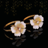 18K Victorian Diamond Violet Flower White & Yellow Enamel Ring Set (Pair)