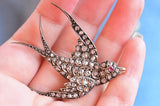 14K & Silver Victorian Diamond & Ruby Swallow Brooch