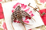 14K & Silver Victorian Diamond & Ruby Swallow Brooch
