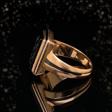 18K French Victorian Onyx Black Enamel Monogram AB/BA Ring with Secret Hidden Compartment