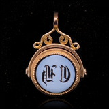 18K French Victorian Sardonyx Monogram CH/HC Spinner Fob Pendant