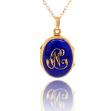 18K French Victorian Blue Guilloche Enamel Monogram CN/NC Locket