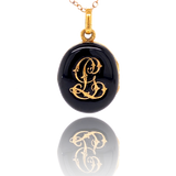 18K French Victorian Monogram GL/LG Black Enamel Locket c.1854