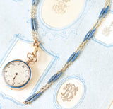 14K Swiss Victorian Vulcain Diamond & Guilloche Enamel Pocket Watch Necklace Chain