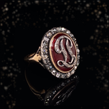 18K & Silver Georgian Diamond Red Enamel Monogram LP/PL Ring