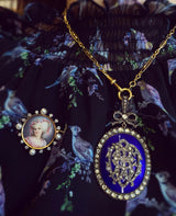 18K & Silver Victorian Diamond Bow Monogram MBE/MBC Blue Guilloche Enamel Locket