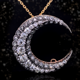 18K & Silver French Victorian Diamond Crescent Brooch-Pendant (With Detachable Brooch Pin)
