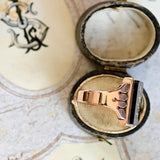 14K Victorian Diamond & Onyx Signet Initial S Ring