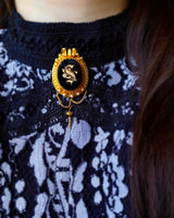 14K Dutch Victorian Onyx & Pearl Initial S Locket-Brooch c.1875 (With Provenance)