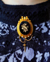 14K Dutch Victorian Onyx & Pearl Initial S Locket-Brooch c.1875 (With Provenance)