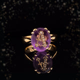 18K French Victorian Diamond & Amethyst Initial A/V Ring
