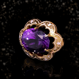 18K French Victorian Amethyst White Enamel Brooch