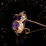 18K French Victorian Amethyst White Enamel Brooch