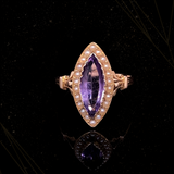 18K French Victorian Amethyst & Pearl Navette Ring