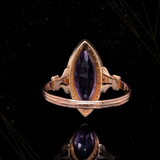 18K French Victorian Amethyst & Pearl Navette Ring