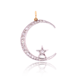 14K Edwardian/Art Deco Diamond Crescent Star Pendant