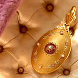 14K German Biedermeier Diamond & Pearl Flower Locket-Brooch