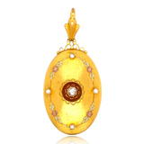 14K German Biedermeier Diamond & Pearl Flower Locket-Brooch
