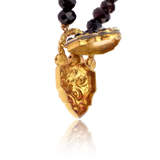 14K German Biedermeier Victorian Bohemian Garnet & Pearl Heart Padlock Locket Beaded Necklace