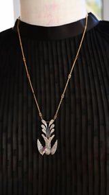 18K & Silver Victorian Diamond & Ruby Bird of Paradise Pendant