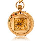 14K Victorian/Edwardian Enamelled Bird Perched on a Frame Scenic Pocket Watch