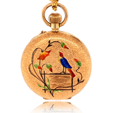 14K Victorian/Edwardian Enamelled Bird Perched on a Frame Scenic Pocket Watch