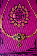 18K & Silver French Victorian Diamond Floral Black Enamel Choker Necklace 14.5" with 3" Chain Extender