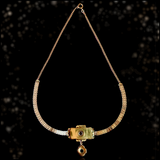 18K & Silver French Victorian Diamond Floral Black Enamel Choker Necklace 14.5" with 3" Chain Extender