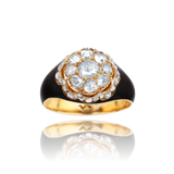 14K Victorian Diamond Cluster Enamel Ring