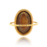 18K French Victorian Initial M Black Enamel Ring with Hairwork