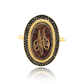 18K French Victorian Initial M Black Enamel Ring with Hairwork