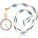 14K Swiss Victorian Vulcain Diamond & Guilloche Enamel Pocket Watch Necklace Chain
