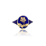 18K Victorian Diamond Blue Enamel Forget Me Not Flower Ring