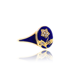 18K Victorian Diamond Blue Enamel Forget Me Not Flower Ring