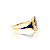 18K Victorian Diamond Blue Enamel Forget Me Not Flower Ring