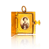 Gold Gilt French Napoleon III Book Locket with Original Photographs