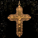 18K French Victorian Regional Boulogne-Sur-Mer Cannetille Filigree Cross Pendant