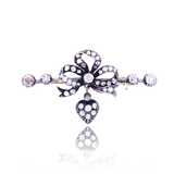 14K & Silver Victorian Diamond Bow Heart Brooch