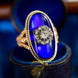 18K & Silver Georgian Diamond Bristol Blue Bague Au Firmament Ring