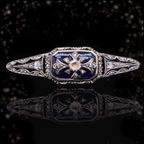 10K & Silver European Victorian Diamond & Bristol Blue Glass Brooch