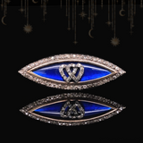 9K & Silver Victorian Diamond & Bristol Blue Glass Double Heart Brooch