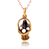 18K & Silver Victorian Diamond, Ruby & Pearl Rabbit Basket Pendant