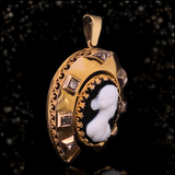 18K European Victorian Diamond & Onyx Cameo Horseshoe Pendant