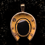 18K European Victorian Diamond & Onyx Cameo Horseshoe Pendant