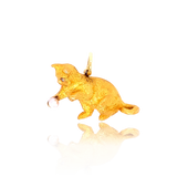 18K Victorian Diamond & Pearl Kitty Cat Pendant