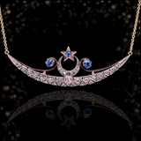14K & Silver Victorian Diamond & Sapphire Celestial Star Crescent Necklace