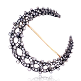 18K & Silver French Victorian Diamond Crescent Brooch